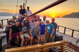 Show thumbnail preview	 Group of people enjoying a sunset from the deck of a boat.